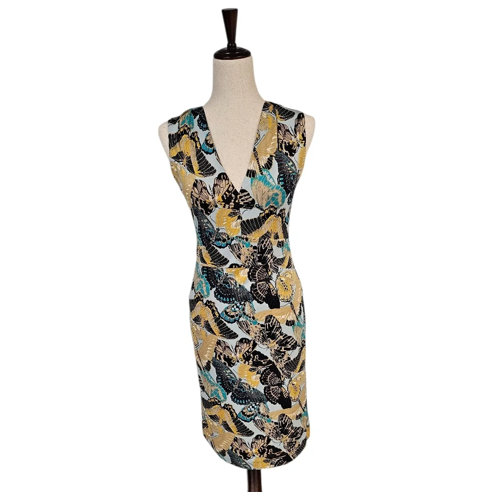 Tory‎ Burch 100% Silk Butterfly Print Sleeveless Midi Dress xSmall Preowned